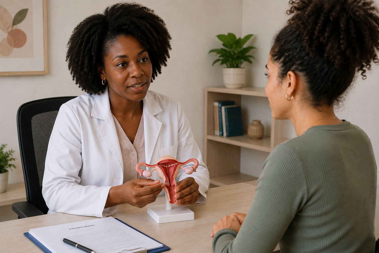 médica atendendo paciente em consultório