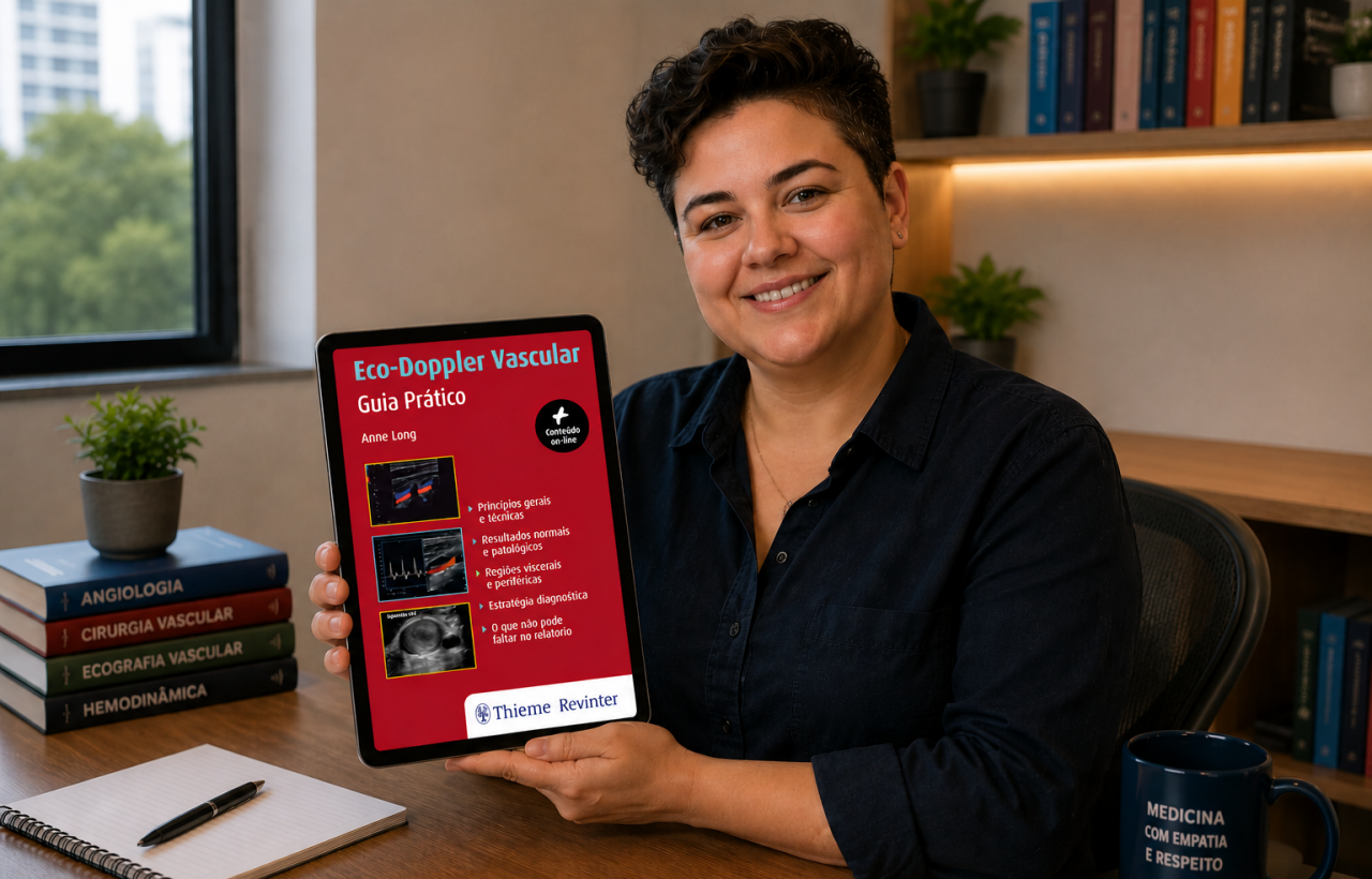 médica mostrando livro