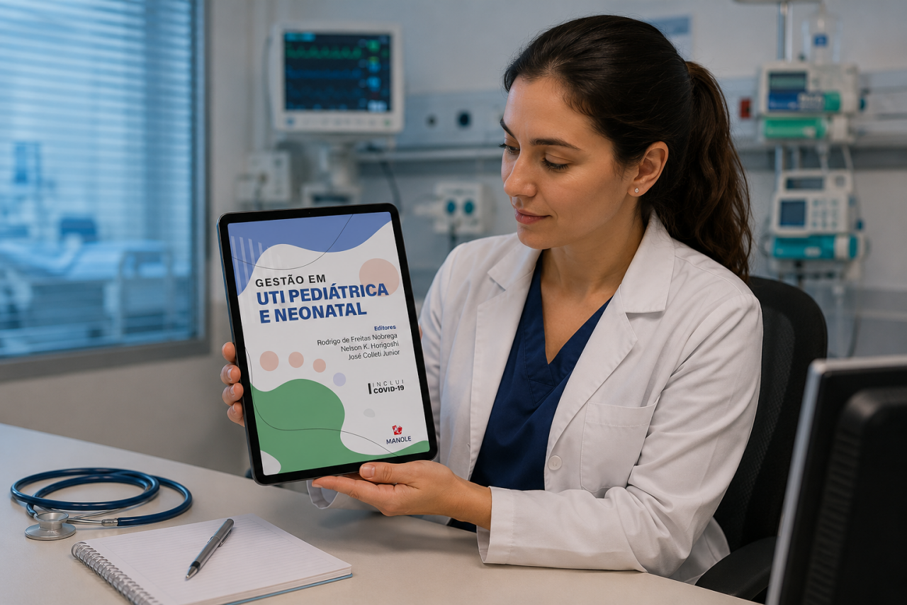 médica mostrando livro